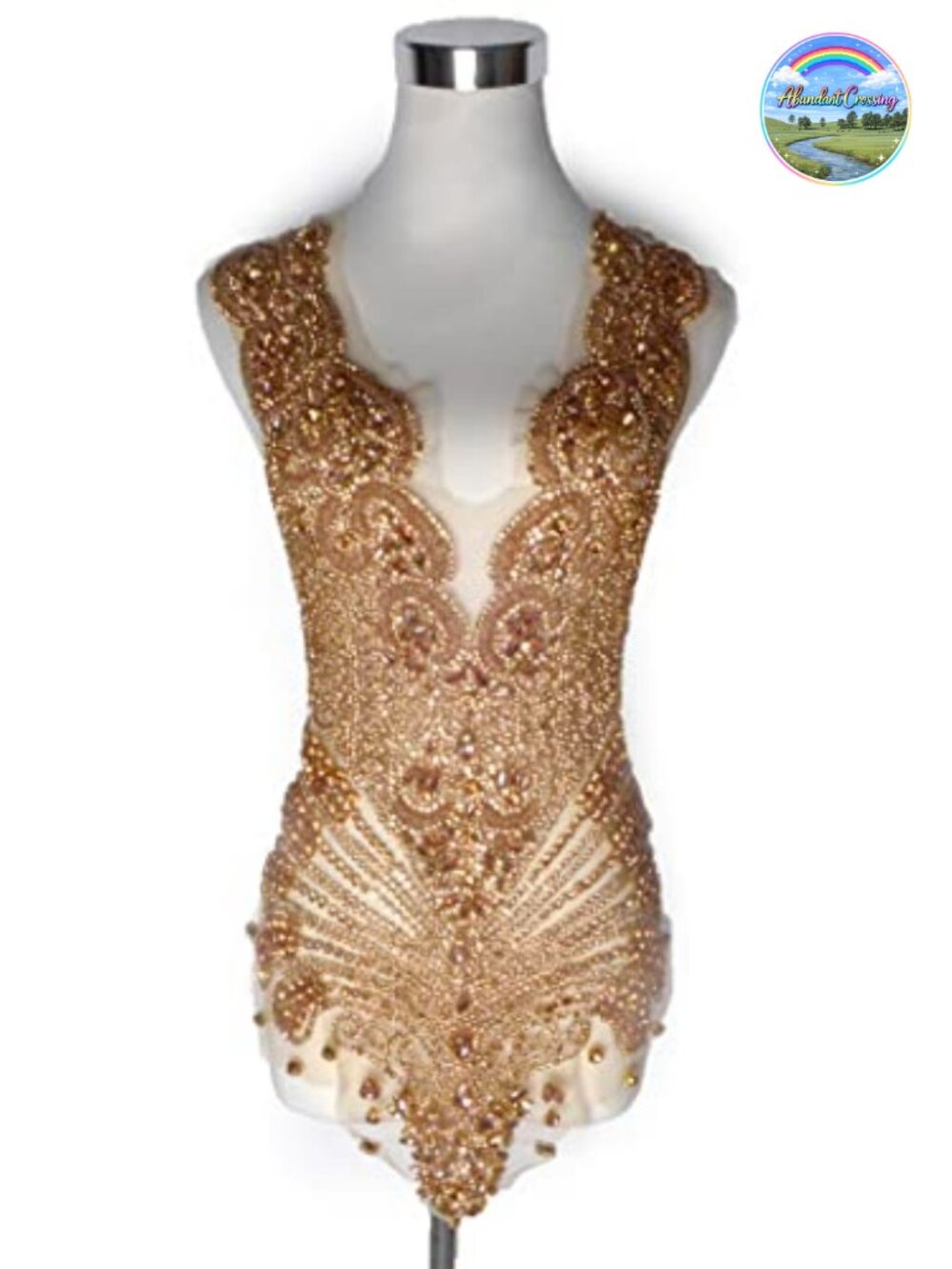 Handmade Beaded Applique Patch for Dresses Bride Wedding Rhinestone Glass